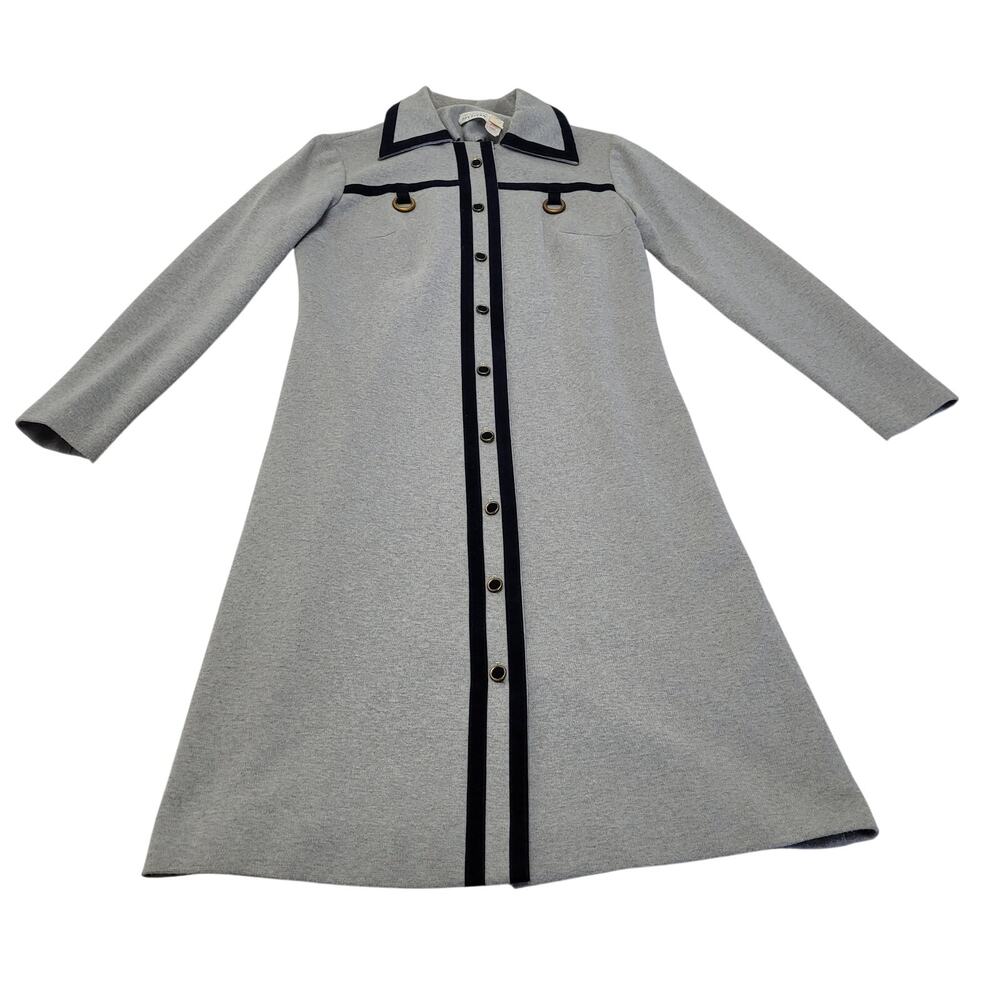 Vintage ILGWU 70s 80s retro button front gray knit blue velvet midi dress